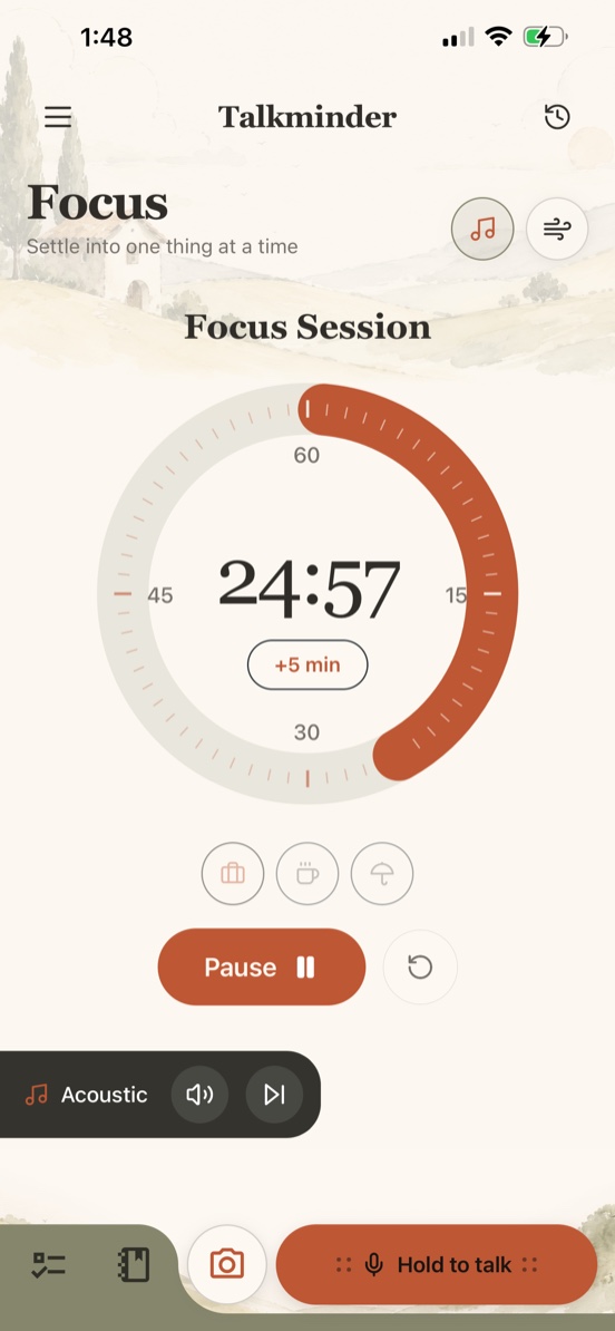 Talkminder Focus timer screen